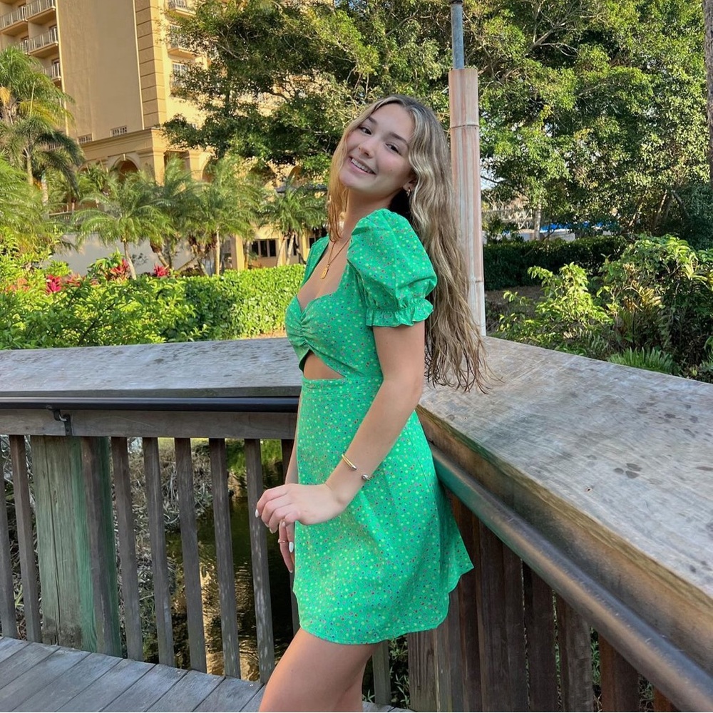 Green floral mini dress